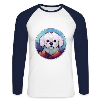 Bichon Frise chien race Cartoon Kawaii aquarelle - T-shirt baseball manches longues Homme - blanc/marine - Devant - Nik (191cm)