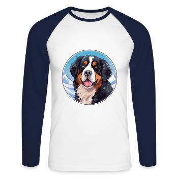 Bernese Mountain Dog Breed Cartoon Kawaii Watercol - Unisex Long Sleeve Baseball T-Shirt - white/navy - Front - Nik (191cm)