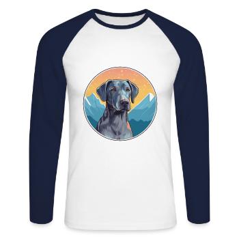 Bleu dentelle chien race dessin animé Kawaii aquarelle - T-shirt baseball manches longues Homme - blanc/marine - Devant - Nik (191cm)