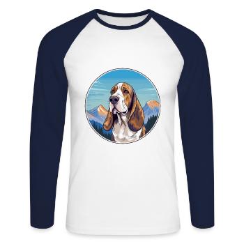 Blue Gascony Basset Dog Breed Cartoon Kawaii Water - Unisex Long Sleeve Baseball T-Shirt - white/navy - Front - Nik (191cm)