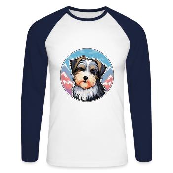 Biewer Terrier Dog Breed Cartoon Kawaii Watercolor - Unisex Long Sleeve Baseball T-Shirt - white/navy - Front - Nik (191cm)