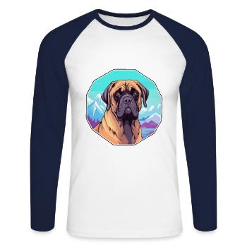 Mastiff brésilien race de chien dessin animé kawaii Waterco - T-shirt baseball manches longues Homme - blanc/marine - Devant - Nik (191cm)