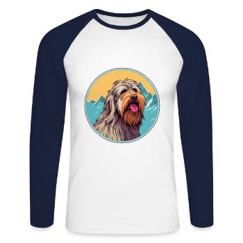 Briard Dog Breed Cartoon Kawaii Watercolor - Unisex Long Sleeve Baseball T-Shirt - white/navy - Front - Nik (191cm)