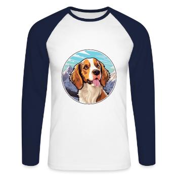 Bretagne chien race dessin animé Kawaii aquarelle - T-shirt baseball manches longues Homme - blanc/marine - Devant - Nik (191cm)