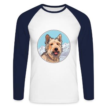 Berger Picard chien race dessin animé Kawaii aquarelle - T-shirt baseball manches longues Homme - blanc/marine - Devant - Nik (191cm)