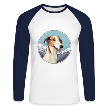 Barzoï chien race Cartoon Kawaii aquarelle - T-shirt baseball manches longues Homme - blanc/marine - Devant - Nik (191cm)