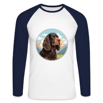 Boykin Épagneul chien race dessin animé Kawaii aquarelle - T-shirt baseball manches longues Homme - blanc/marine - Devant - Nik (191cm)