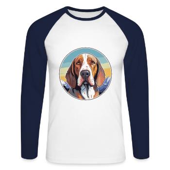 Bruno Jura Hound race de chien Cartoon Kawaii Watercol - T-shirt baseball manches longues Homme - blanc/marine - Devant - Nik (191cm)