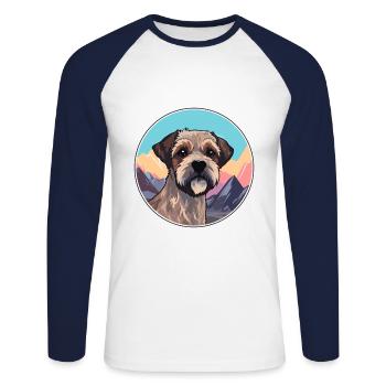 Border Terrier Dog Breed Cartoon Kawaii Watercolor - Unisex Long Sleeve Baseball T-Shirt - white/navy - Front - Nik (191cm)