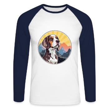 Braque Auvergne Dog Breed Cartoon Kawaii Watercolo - Unisex Long Sleeve Baseball T-Shirt - white/navy - Front - Nik (191cm)