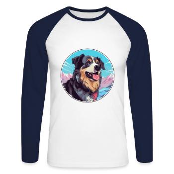 Bucovine Chien de berger race Cartoon Kawaii Waterco - T-shirt baseball manches longues Homme - blanc/marine - Devant - Nik (191cm)