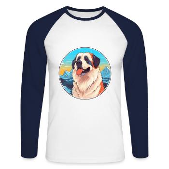 Caucasien Ovcharka Chien Race Dessin Animé Kawaii Waterc - T-shirt baseball manches longues Homme - blanc/marine - Devant - Nik (191cm)