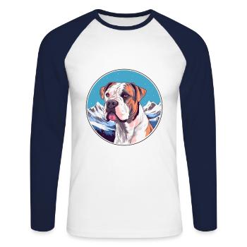 Bully Kutta Dog Breed Cartoon Kawaii Watercolor - Unisex Long Sleeve Baseball T-Shirt - white/navy - Front - Nik (191cm)