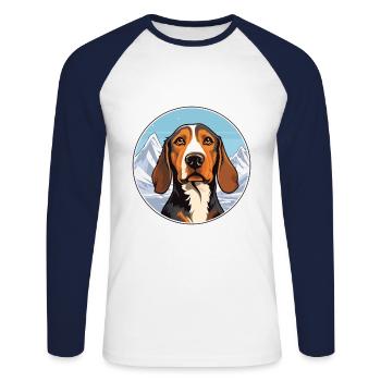 Canarian Warren Hound chien race dessin animé Kawaii Wat - T-shirt baseball manches longues Homme - blanc/marine - Devant - Nik (191cm)