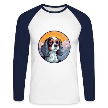 Cavalier Dog Breed Cartoon Kawaii Watercolor - Unisex Long Sleeve Baseball T-Shirt - white/navy - Front - Nik (191cm)