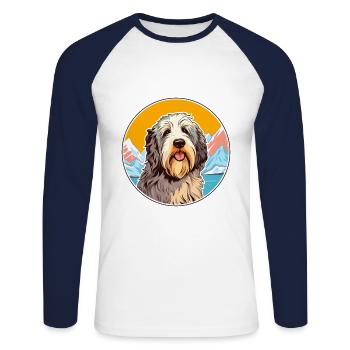Catalan Sheepdog Dog Breed Cartoon Kawaii Watercol - Unisex Long Sleeve Baseball T-Shirt - white/navy - Front - Nik (191cm)