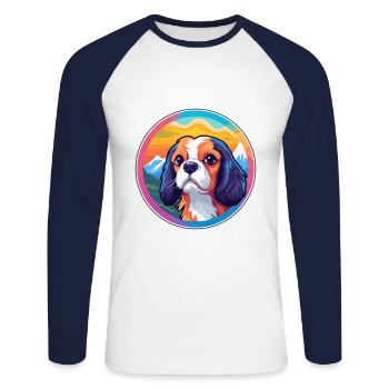 Cavalier King Charles Spaniel Dog Breed Cartoon Ka - Unisex Long Sleeve Baseball T-Shirt - white/navy - Front - Nik (191cm)