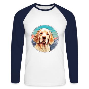 Clumber Spaniel Dog Breed Cartoon Kawaii Watercolo - Unisex Long Sleeve Baseball T-Shirt - white/navy - Front - Nik (191cm)