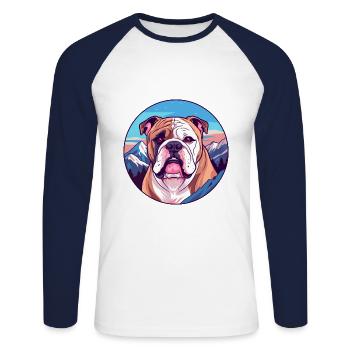 Bulldogge Hund Rasse Cartoon Kawaii Aquarell - Unisex Baseballshirt langarm - Weiß/Navy - Vorne - Nik (191cm)