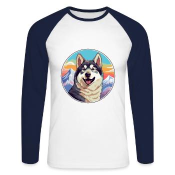 Labrador canadien Husky chien race Cartoon Kawaii W - T-shirt baseball manches longues Homme - blanc/marine - Devant - Nik (191cm)