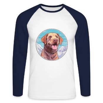 Chesapeake Bay Retriever Dog Breed Cartoon Kawaii - Unisex Long Sleeve Baseball T-Shirt - white/navy - Front - Nik (191cm)