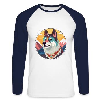 Race de chien impérial chinois Cartoon Kawaii Watercol - T-shirt baseball manches longues Homme - blanc/marine - Devant - Nik (191cm)