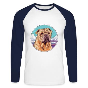 Chinese Shar Pei Dog Breed Cartoon Kawaii Watercol - Unisex Long Sleeve Baseball T-Shirt - white/navy - Front - Nik (191cm)