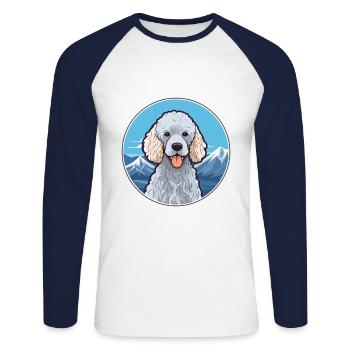 Corded Poodle Dog Breed Cartoon Kawaii Watercolor - Unisex Long Sleeve Baseball T-Shirt - white/navy - Front - Nik (191cm)