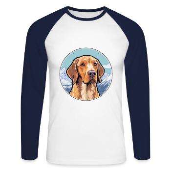 Danois Broholmer chien race Cartoon Kawaii Watercol - T-shirt baseball manches longues Homme - blanc/marine - Devant - Nik (191cm)