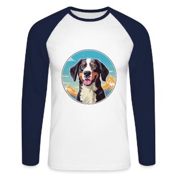Deutsche Bracke Hunderasse Cartoon Kawaii Watercolo - Unisex Baseballshirt langarm - Weiß/Navy - Vorne - Nik (191cm)