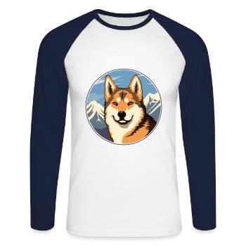 Dingo Hunderasse Karikatur Kawaii Aquarell - Unisex Baseballshirt langarm - Weiß/Navy - Vorne - Nik (191cm)