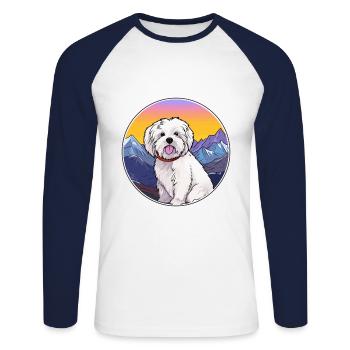 Coton De Tuléar Race De Chien Cartoon Kawaii Watercolo - T-shirt baseball manches longues Homme - blanc/marine - Devant - Nik (191cm)