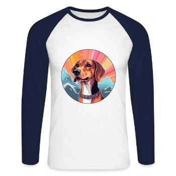 Chien de Crète chien race Cartoon Kawaii aquarelle - T-shirt baseball manches longues Homme - blanc/marine - Devant - Nik (191cm)