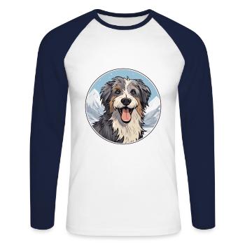 Chien de berger croate race de chien dessin animé Kawaii Waterco - T-shirt baseball manches longues Homme - blanc/marine - Devant - Nik (191cm)