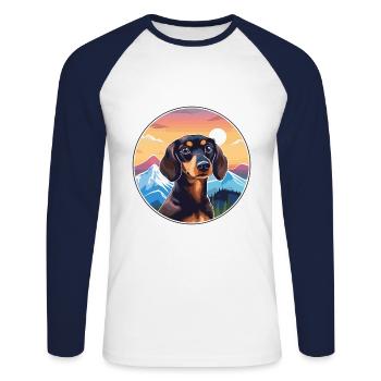 Dackel Hund Rasse Cartoon Kawaii Aquarell - Unisex Baseballshirt langarm - Weiß/Navy - Vorne - Nik (191cm)