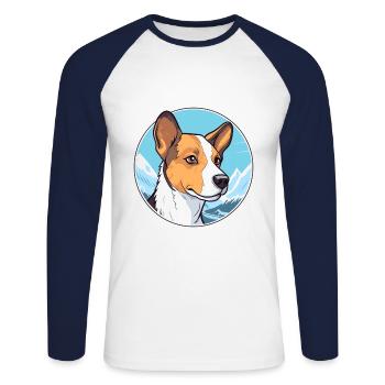 Danois Suédois Farmdog Race Cartoon Kawaii Wa - T-shirt baseball manches longues Homme - blanc/marine - Devant - Nik (191cm)