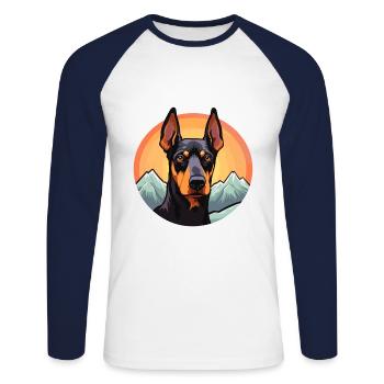 Dobermann Pinscher Hunderasse Cartoon Kawaii Waterco - Unisex Baseballshirt langarm - Weiß/Navy - Vorne - Nik (191cm)