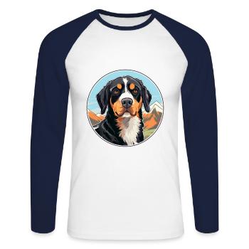 Entlebucher Mountain Dog Breed Cartoon Kawaii Wate - Unisex Long Sleeve Baseball T-Shirt - white/navy - Front - Nik (191cm)