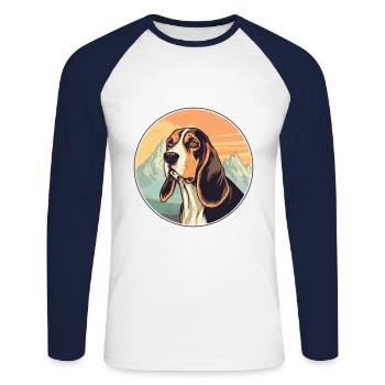 Estonian Hound Dog Breed Cartoon Kawaii Watercolor - Unisex Long Sleeve Baseball T-Shirt - white/navy - Front - Nik (191cm)
