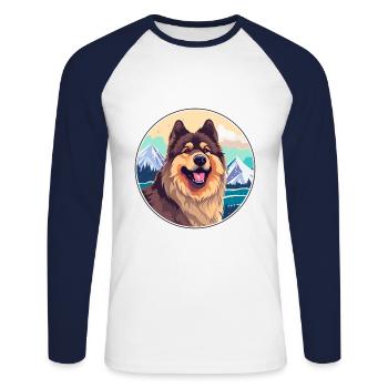 Eurasier Dog Breed Cartoon Kawaii Watercolor - Unisex Long Sleeve Baseball T-Shirt - white/navy - Front - Nik (191cm)