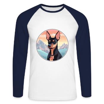 Anglais Toy Terrier chien race Cartoon Kawaii eau - T-shirt baseball manches longues Homme - blanc/marine - Devant - Nik (191cm)