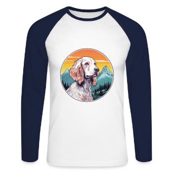 English Setter Dog Breed Cartoon Kawaii Watercolor - Unisex Long Sleeve Baseball T-Shirt - white/navy - Front - Nik (191cm)