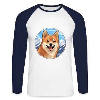 Finnischer Spitz Hunderasse Cartoon Kawaii Aquarell - Unisex Baseballshirt langarm - Weiß/Navy - Vorne - Nik (191cm)