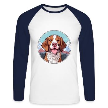 Français Bretagne chien race Cartoon Kawaii Watercolo - T-shirt baseball manches longues Homme - blanc/marine - Devant - Nik (191cm)