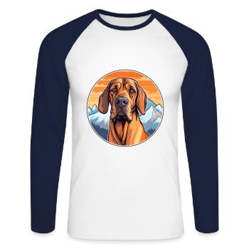 Brasileiro chien race dessin animé Kawaii aquarelle - T-shirt baseball manches longues Homme - blanc/marine - Devant - Nik (191cm)