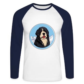 Friesische Wasserhundrasse Karikatur Kawaii Aquarell - Unisex Baseballshirt langarm - Weiß/Navy - Vorne - Nik (191cm)