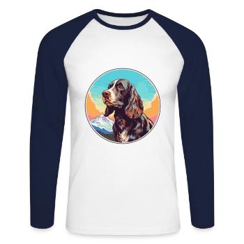 Field Spaniel Hunderasse Cartoon Kawaii Aquarell - Unisex Baseballshirt langarm - Weiß/Navy - Vorne - Nik (191cm)