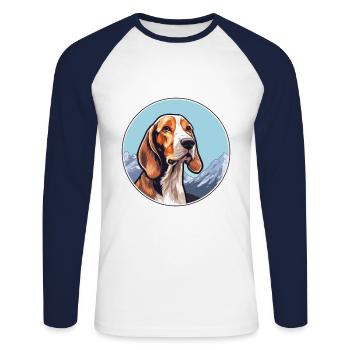 Finnish Hound Dog Breed Cartoon Kawaii Watercolor - Unisex Long Sleeve Baseball T-Shirt - white/navy - Front - Nik (191cm)
