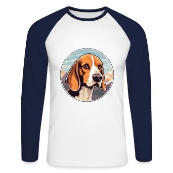 Foxhound anglais chien race Cartoon Kawaii Watercol - T-shirt baseball manches longues Homme - blanc/marine - Devant - Nik (191cm)