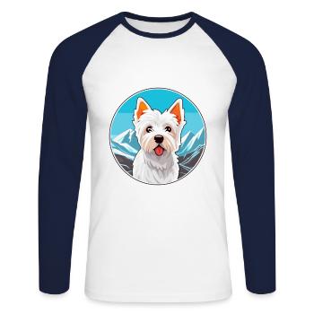 Anglais Terrier Blanc Chien Race Cartoon Kawaii Wat - T-shirt baseball manches longues Homme - blanc/marine - Devant - Nik (191cm)